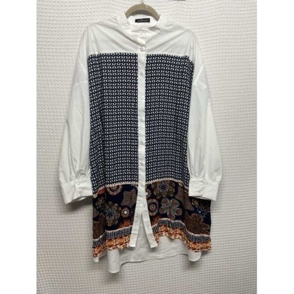 NWOT‎ GoodTimeUsa White Patchwork Boho Button Up Shirt Dress Women 1X-2X China